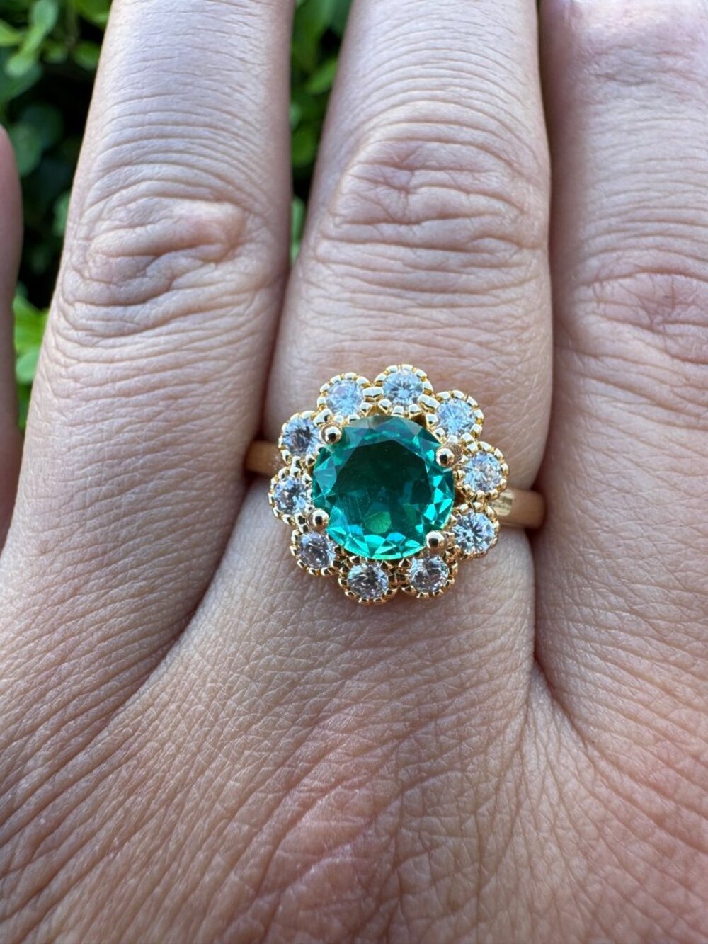 Teal Blossom Halo Ring